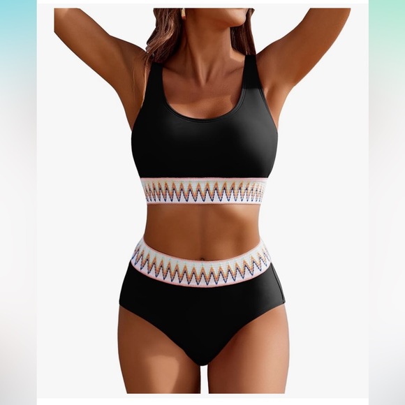 AI'MAGE High Waisted Two Piece Sporty Swimsuits High Cut Tummy Control nwt - Picture 1 of 5